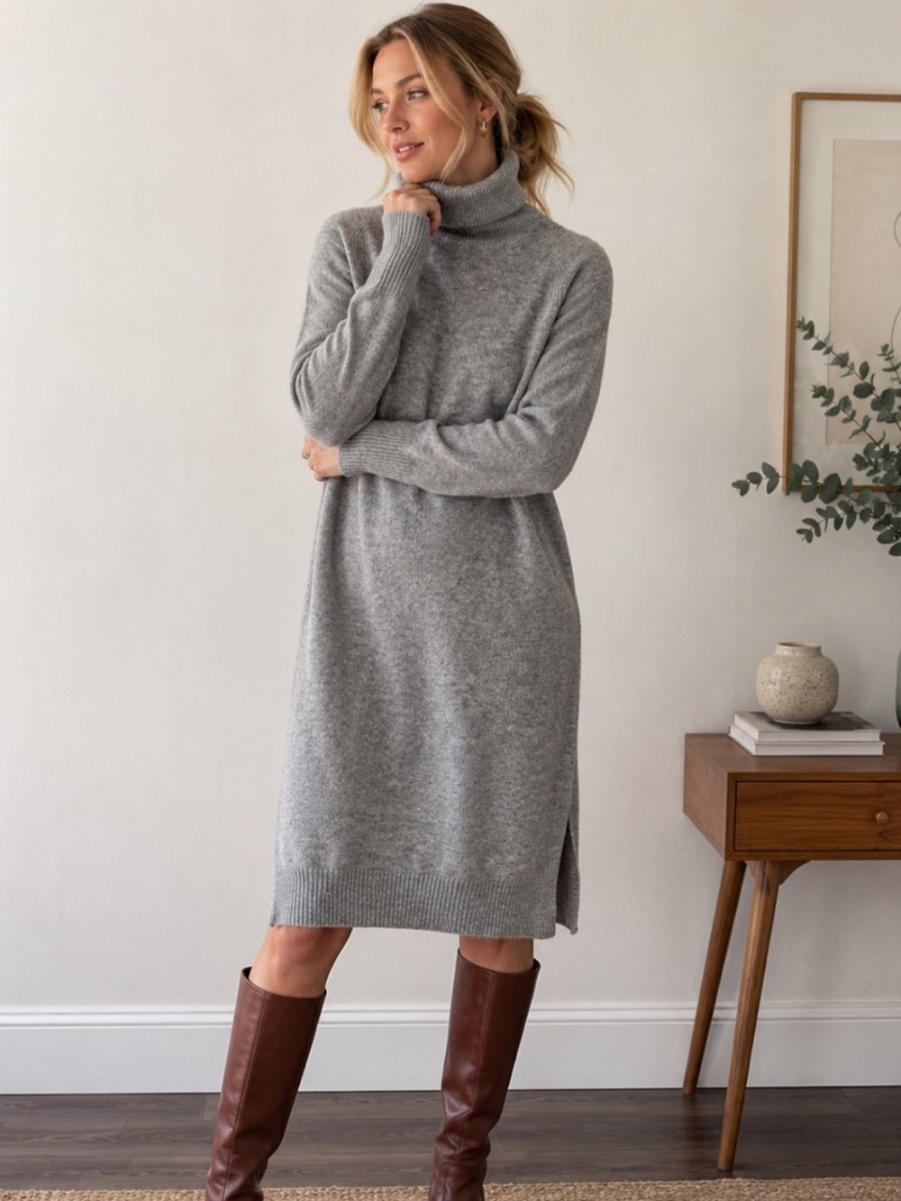 NWT J. Crew Gray Turtleneck Midi Sweater Dress